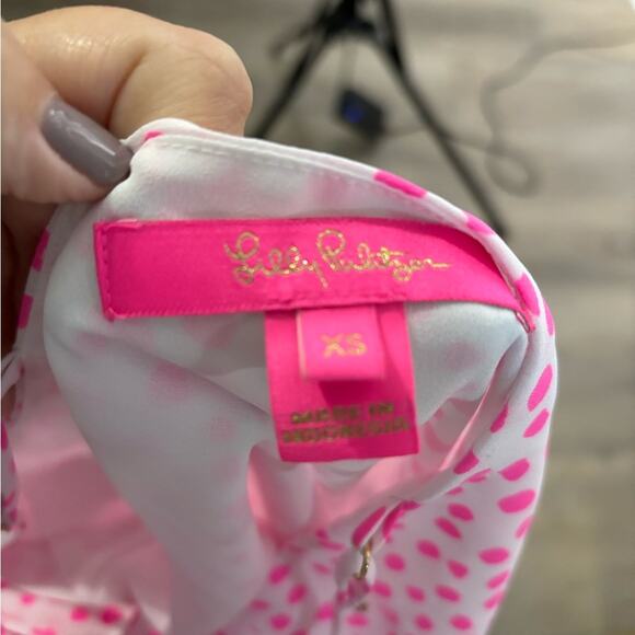 Lilly Pulitzer Pink and White Polka Dot Camisole Ruffle Detail Size XS - Picture 4 of 8